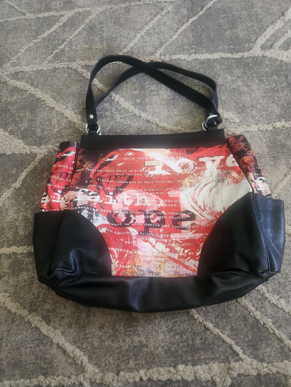 Miche Hope Bag Stylish Red Graphic Tote Bag with Black Trim